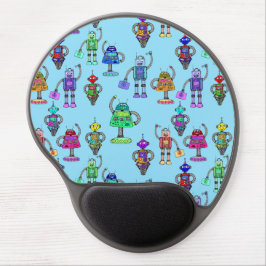 Niedliche, farbenfrohe Roboter auf blauem Hintergr Gel Mousepad