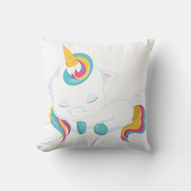 Niedliche Farbenfrohe Schlaf Baby Unicorn Kissen (Vorderseite)