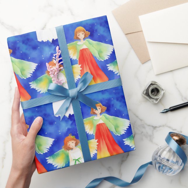 Niedliche Farbenfrohe Wächter Engel Weihnachten Wa Geschenkpapier (Schenken)