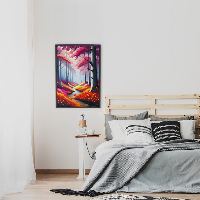 Niedliche farbenfrohe Waldflorenlandschaft Poster (Colorful Forest Floral Landscape Illustration Poster)