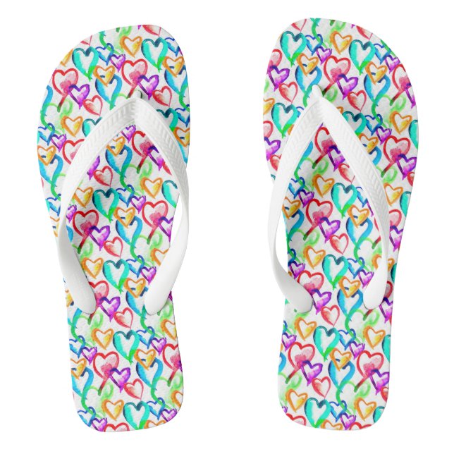 Niedliche farbenfrohe Wasserfarbenherzen Flip Flops (Fußbett)