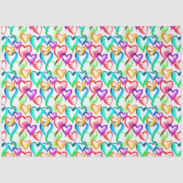 Niedliche, farbenfrohe Wasserfarbenherzen Seidenpapier (Vorderseite)