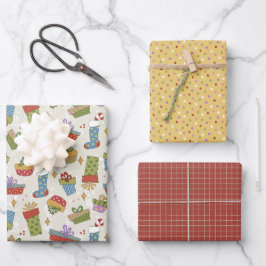 Niedliche, farbenfrohe Weihnachtsgeschenke Design Geschenkpapier Set