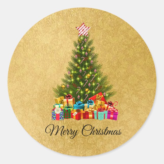 Niedliche, farbenfrohe Weihnachtsgeschenke, Pine T Runder Aufkleber (Vorderseite)