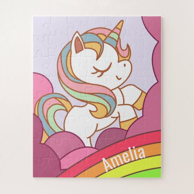 Niedliche Farbenspiel Einhorn und Regenbogen Kunst (Vertikal)