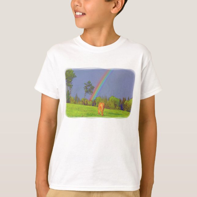Niedliche Farbgestaltung für Pferde und Regenbogen T-Shirt (Vorderseite)