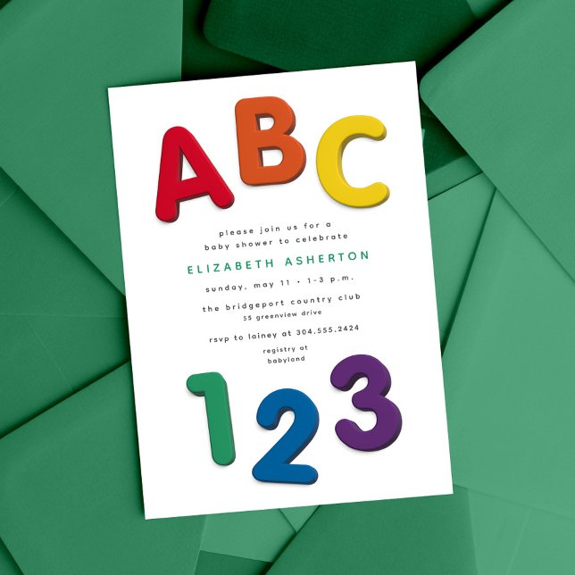 Niedliche farbige ABC 123-neutrale Babydusche Einladung (Von Creator hochgeladen)