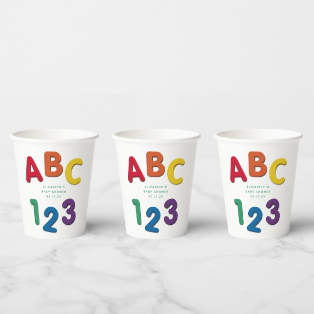 Niedliche farbige ABC 123-neutrale Babydusche Pappbecher (Multi)