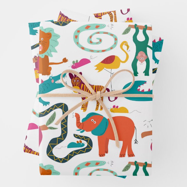 Niedliche Farbige Abstrakte Tiere Kindermuster Geschenkpapier Set (Beispiel)