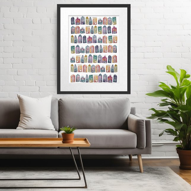 Niedliche Farbige Amsterdamer Häuser Wasserfarben  Poster (Cute Colorful Amsterdam Houses Watercolor Art Poster
Wall Art Custom Dutch Canal House)