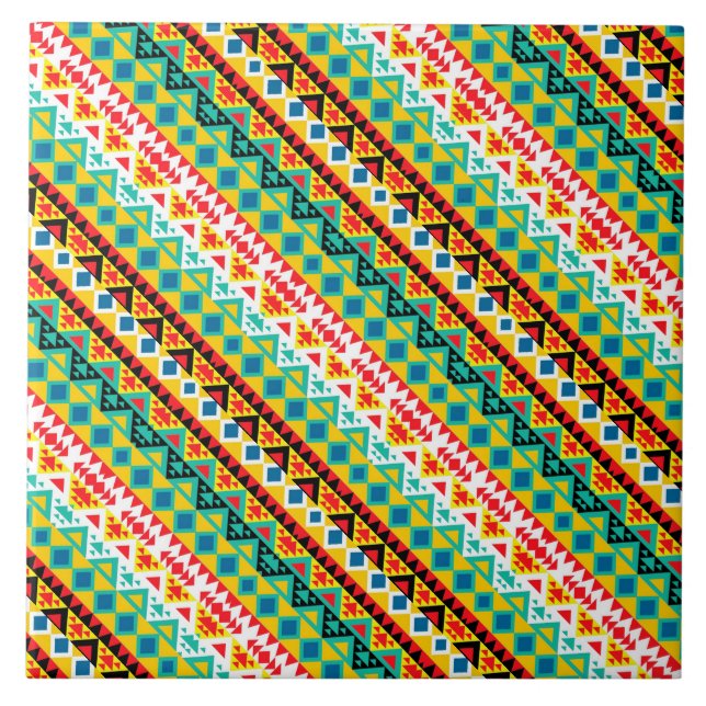 Niedliche, farbige Aztec-Muster Fliese (Vorderseite)
