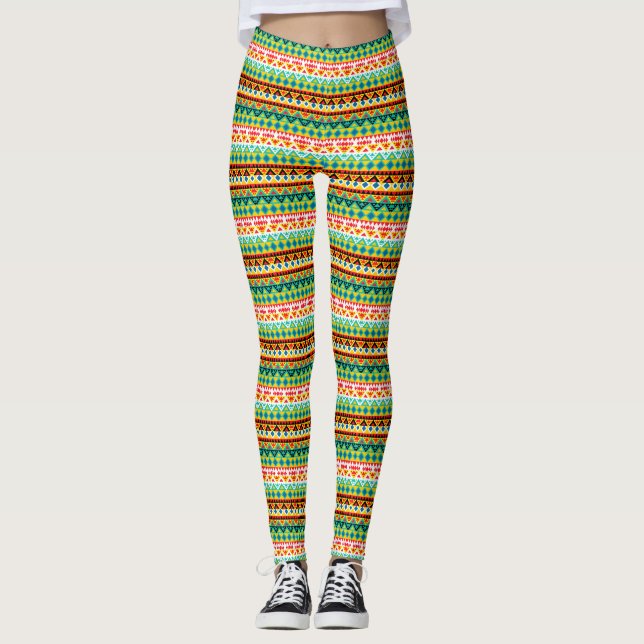 Niedliche, farbige Aztec-Muster Leggings (Vorderseite)