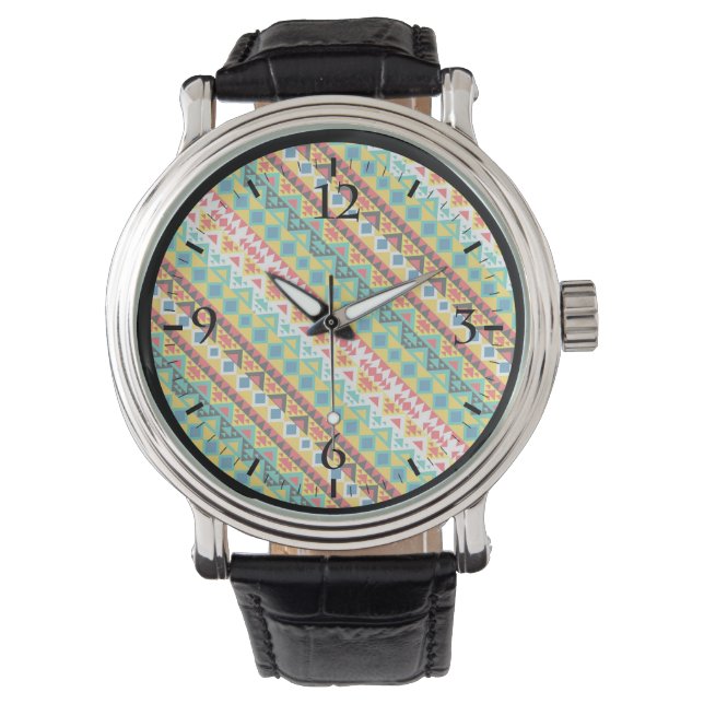 Niedliche, farbige Aztec-Muster-Papiertasse Armbanduhr (Vorderseite)