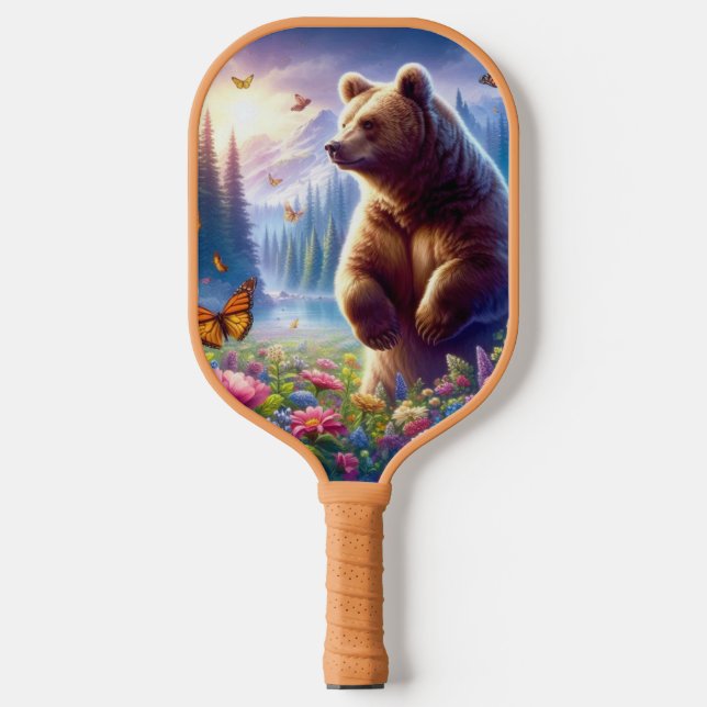 Niedliche, farbige Bären und Schmetterlinge Pickleball Schläger (Vorderseite)