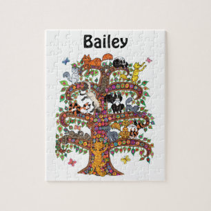 Niedliche Farbige Baumkatzen Blume Monogramm Name