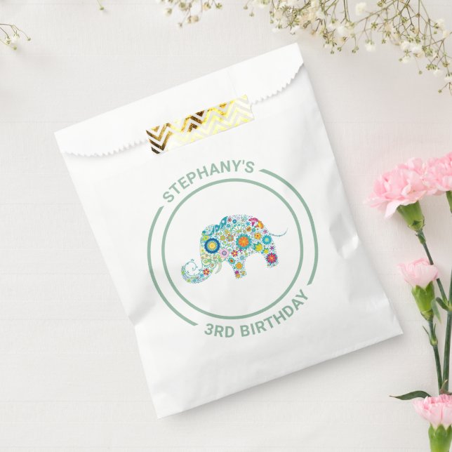 Niedliche farbige Blume Elefantenmonogramm Geschenktütchen (Versiegelt)