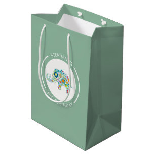 Niedliche farbige Blume Elefantenmonogramm Mittlere Geschenktüte