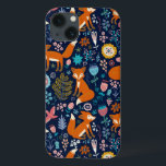 Niedliche farbige Blume Füchse Muster Case-Mate iPhone Hülle<br><div class="desc">Niedliche farbige Blume Vögel und Rotfüchse Cartoon Stil Abbildung auf dunkelblau Hintergrundfarbe können Sie ändern</div>