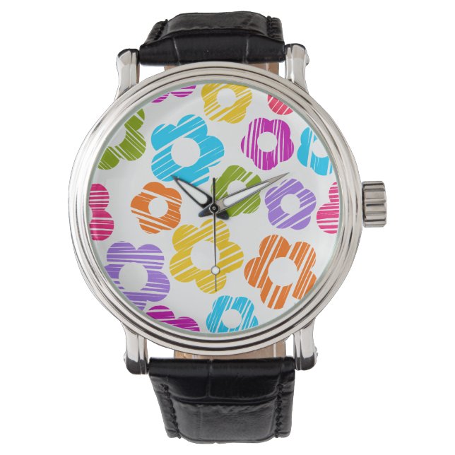 Niedliche farbige Blume mährenhaft fröhliche Blume Armbanduhr (Vorderseite)