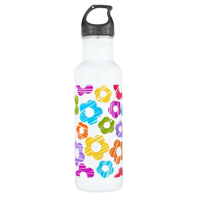 Niedliche farbige Blume mährenhaft fröhliche Blume Edelstahlflasche (Vorderseite)