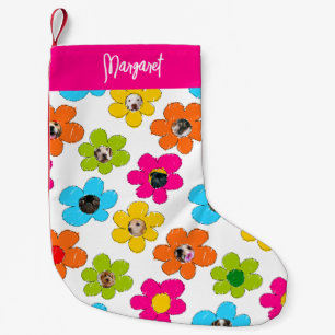 Niedliche farbige Blume Mama Foto Collage Name Kleiner Weihnachtsstrumpf