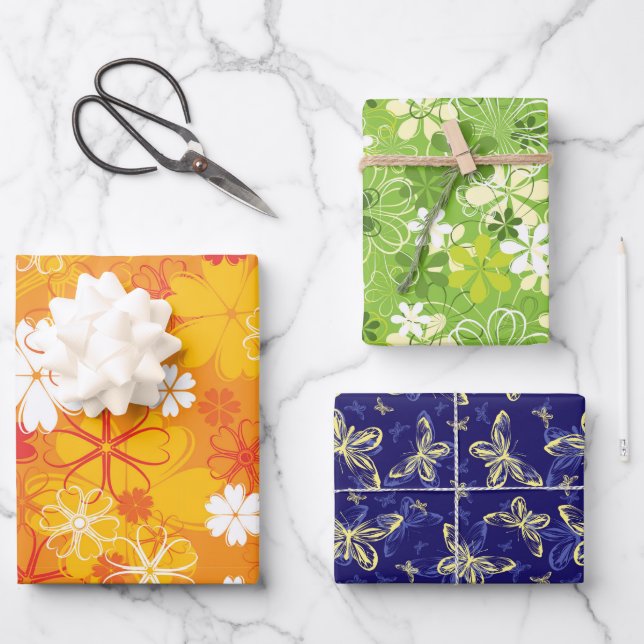 Niedliche farbige Daisy Illustration Blumenmuster Geschenkpapier Set (Vorderseite)