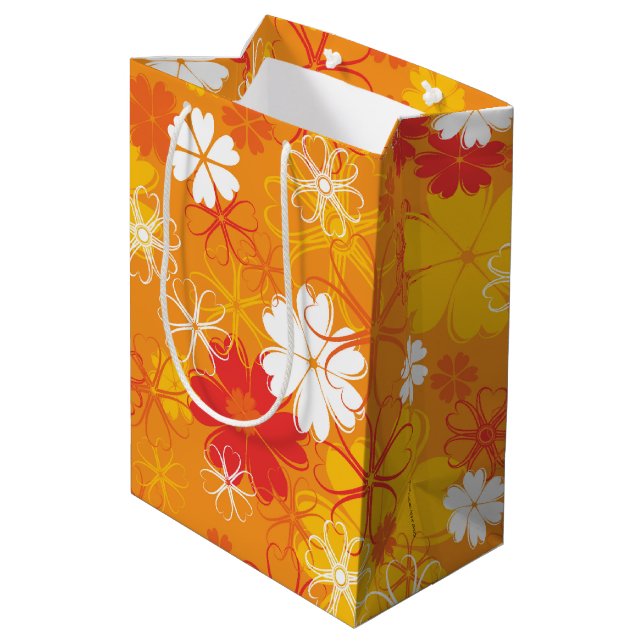 Niedliche farbige Daisy Illustration Blumenmuster Mittlere Geschenktüte (Rückseite Schrägansicht)