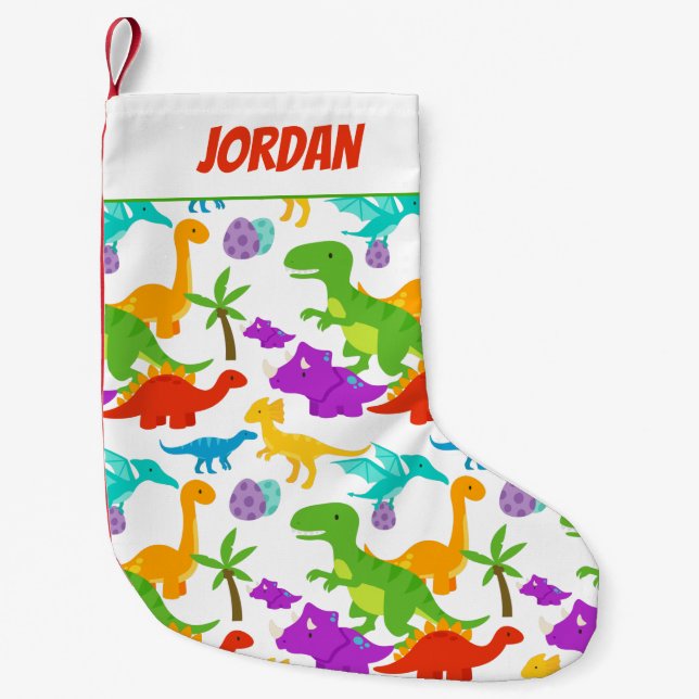 Niedliche farbige Dinosaurier grün Kleiner Weihnachtsstrumpf (Vorderseite)