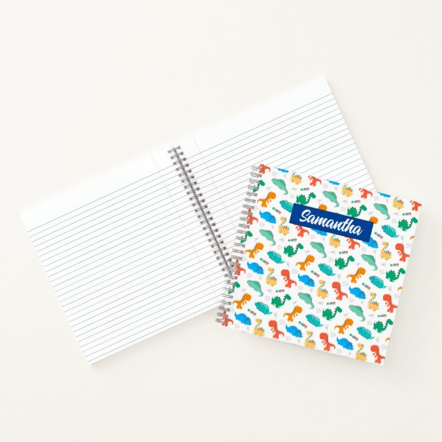 Niedliche Farbige Dinosaurier Illustriertes Muster Notizbuch (Innenseite)