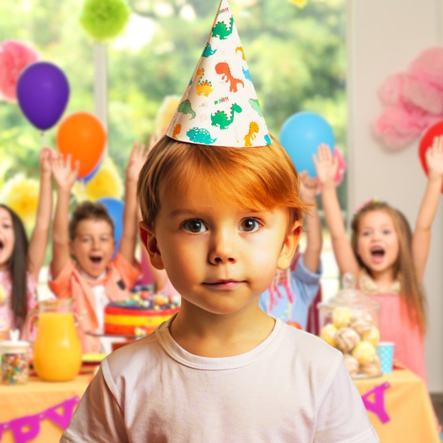 Niedliche Farbige Dinosaurier Illustriertes Muster Partyhütchen (Von Creator hochgeladen)