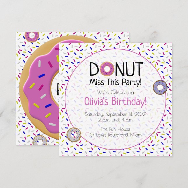 Niedliche farbige Donut verpassen dieses Party Spr Einladung (Vorne/Hinten)