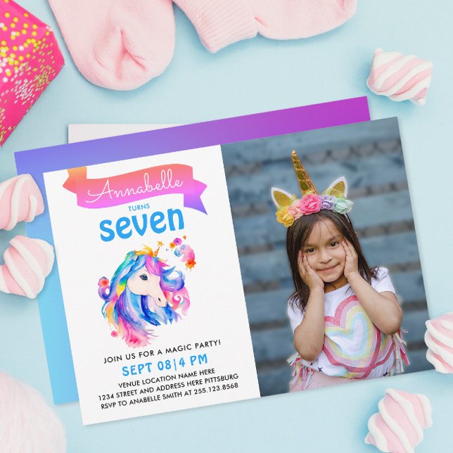 Niedliche Farbige Einhornbahn Regenbogen Wasserfar Einladung (Von Creator hochgeladen)