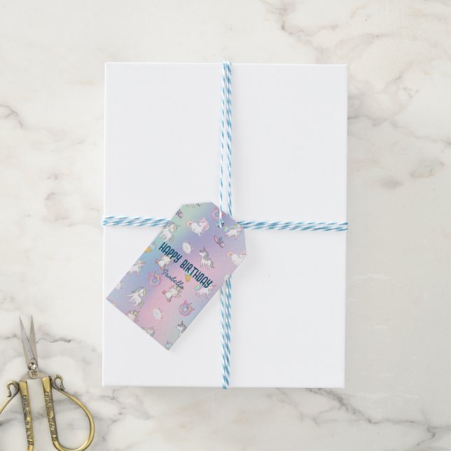 Niedliche farbige Einhornpastellblume Regenbogen D Geschenkanhänger (Mit Garn)