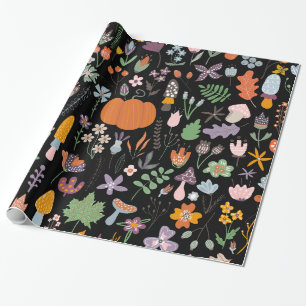 Niedliche farbige Fall Blume & Leafs Erntedank De Geschenkpapier
