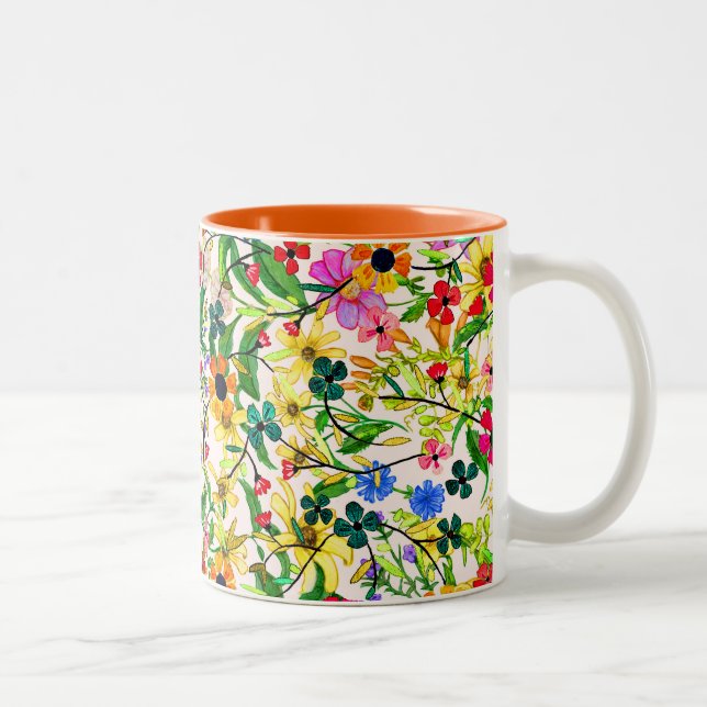 Niedliche, farbige Frühlingsblumen Blume Zweifarbige Tasse (Rechts)