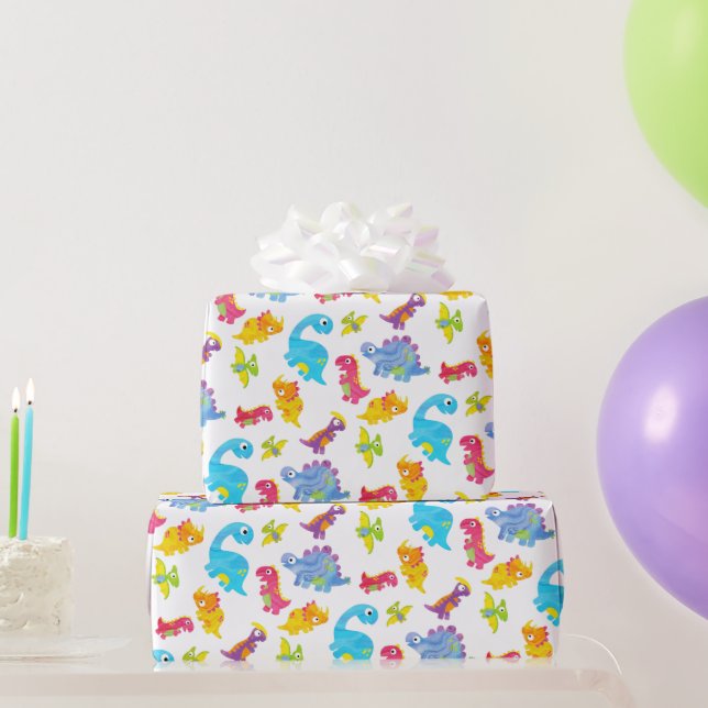 Niedliche Farbige Funny Unisex White Baby Dinosaur Geschenkpapier (Partygeschenke)