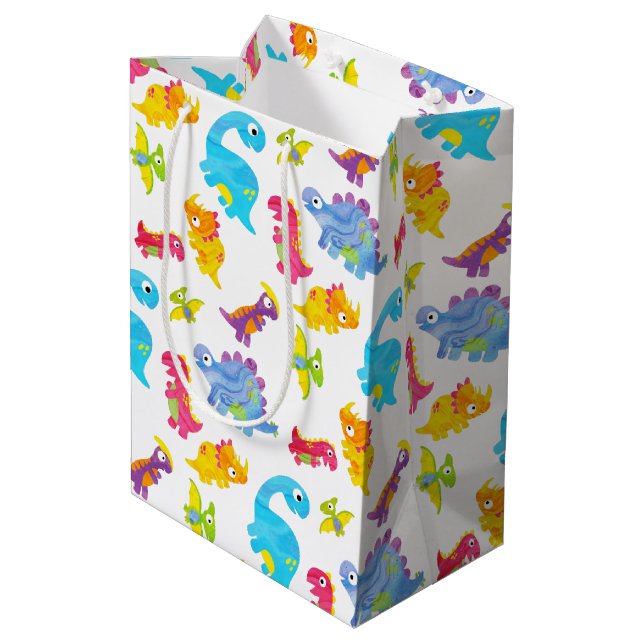 Niedliche Farbige Funny Unisex White Baby Dinosaur Mittlere Geschenktüte (Rückseite Schrägansicht)
