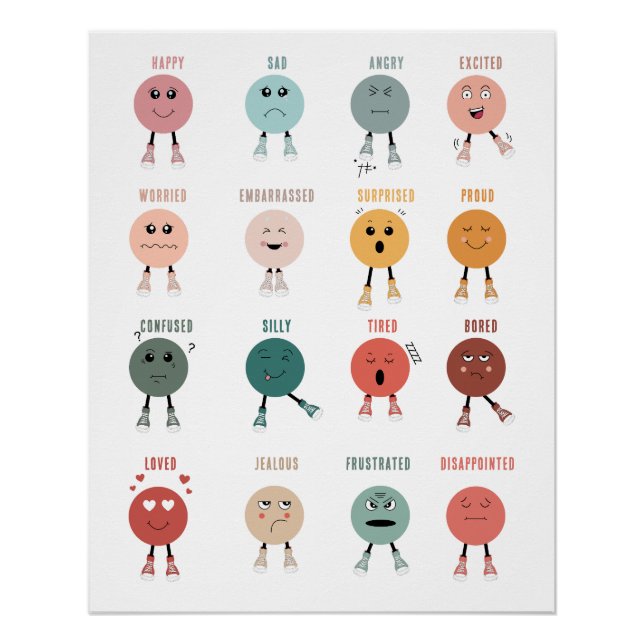 Niedliche farbige Gefühle Emotionen Factsheet Poster (Vorderseite)