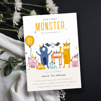 Niedliche Farbige Gelbe Party Monster Kindergeburt Einladung