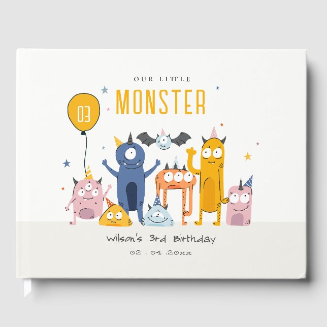 Niedliche Farbige Gelbe Party Monster Kindergeburt Gästebuch (Vorderseite)