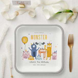 Niedliche Farbige Gelbe Party Monster Kindergeburt Pappteller