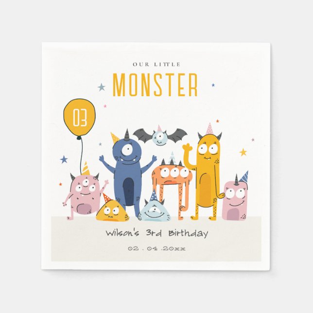 Niedliche Farbige Gelbe Party Monster Kindergeburt Serviette (Vorderseite)