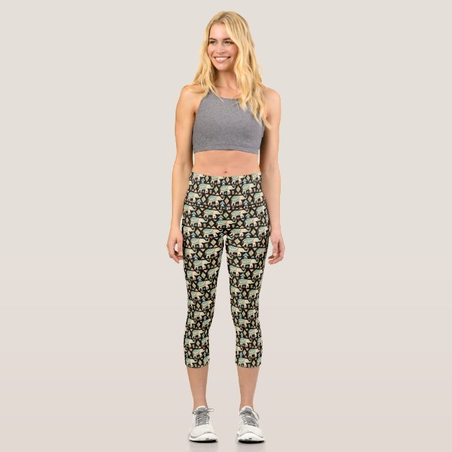 Niedliche farbige Indianerelefanten-Musterheft Capri Leggings (Vorderseite)