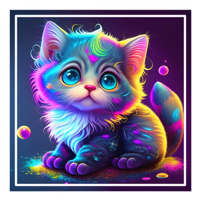 Niedliche Farbige Katze Digitales Kunstwerk-79827 Fotodruck (Vorne)