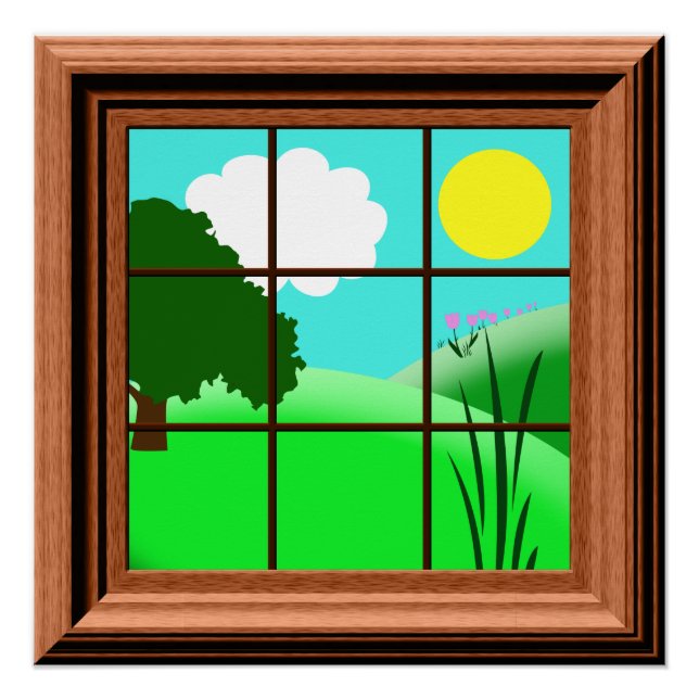 Niedliche Farbige Kinder Fake Window View Cartoon  Poster (Vorderseite)