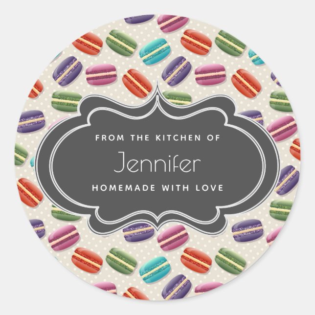 Niedliche farbige Macarons Musterküche Runder Aufkleber (Vorderseite)