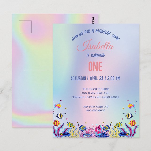 Niedliche farbige Meerjungfrau Rainbow Geburtstags Postkarte (Vorne/Hinten)