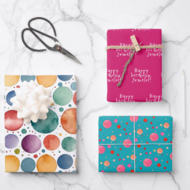 Niedliche farbige Punkte Türkis Wasserfarbe Geburt Geschenkpapier Set