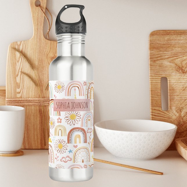 Niedliche farbige Regenbogen und Daisy-Blume Abstr Edelstahlflasche (In situ)