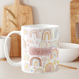 Niedliche farbige Regenbogen und Daisy-Blume Abstr Kaffeetasse